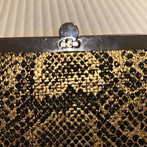 Mirror Mirror Black & Metallic Gold Snakeskin Print Clutch Wallet Ladies OS - Picture 4 of 11